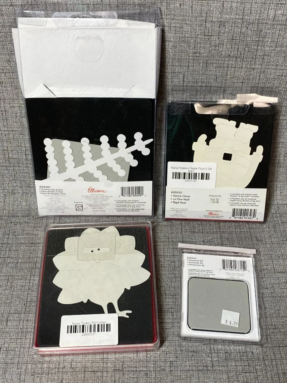 NEW Sizzix BigZ Die Christmas Tree & Noel 656951 Bundle Santa Turkey 4pc Lot NOS